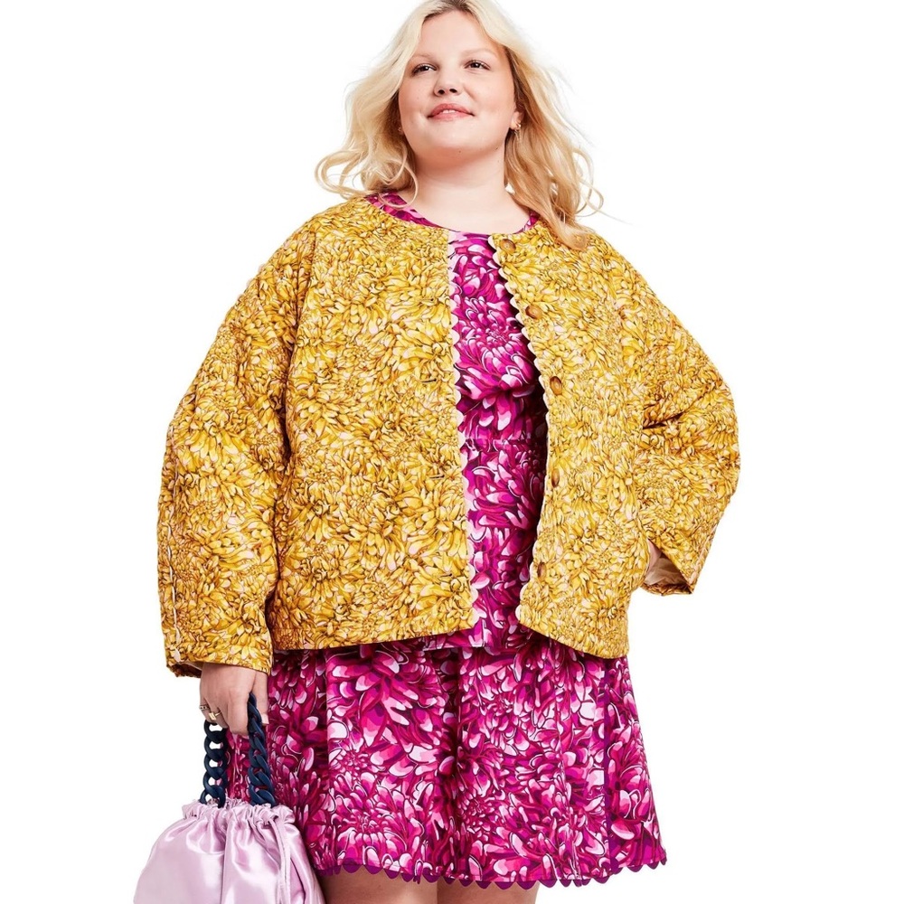 NWT KIKA VARGAS x Target Mum Floral Quilted Jacket Gold Yellow Scalloped 2X - Picture 2 of 15